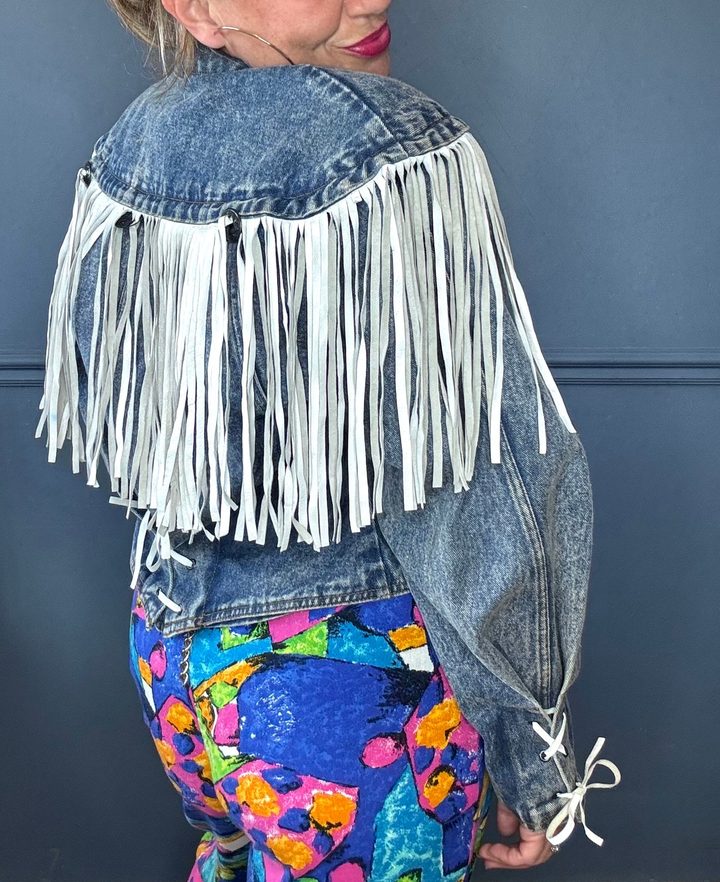 80s western fringed denim jacket