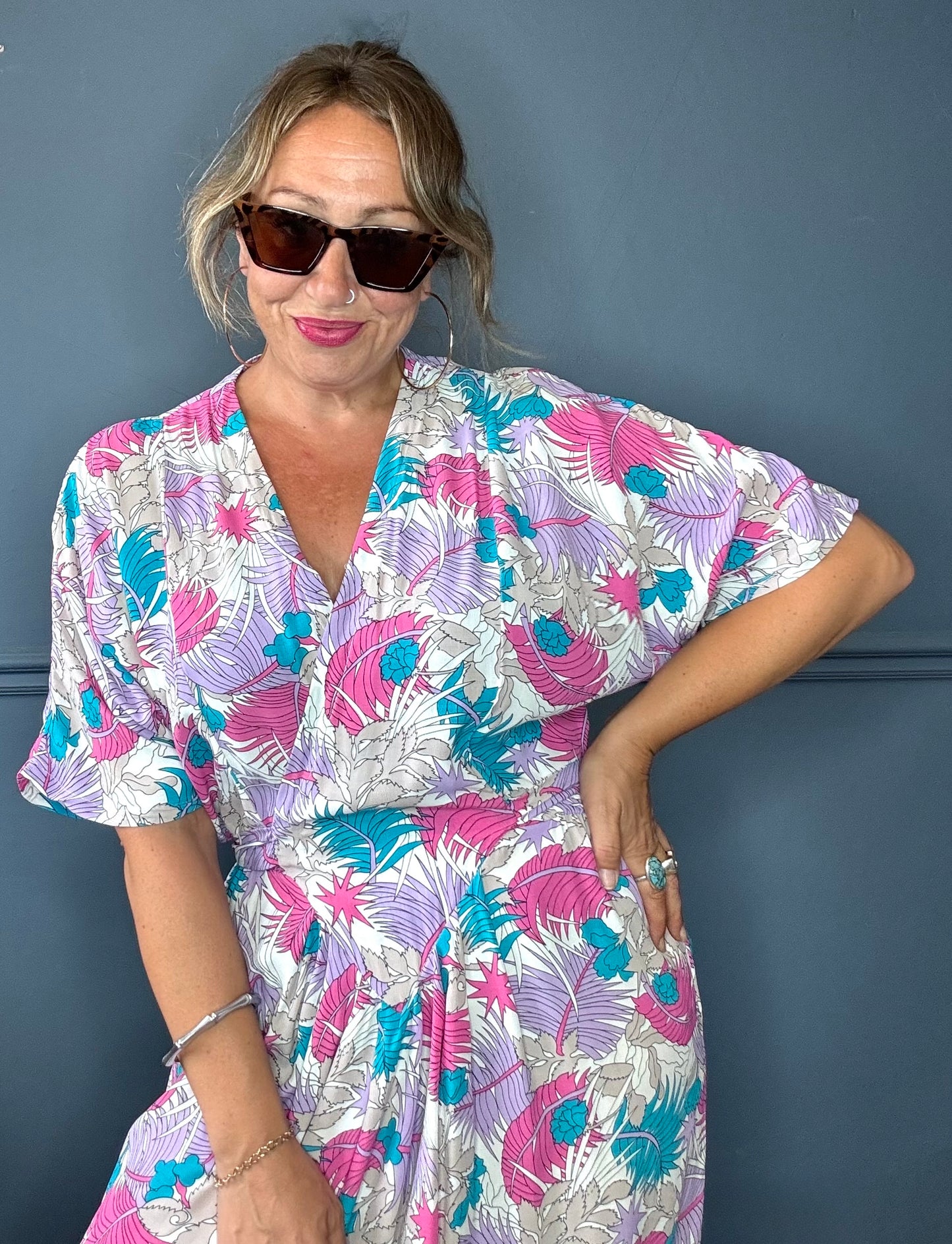 Tropical pastel print dress