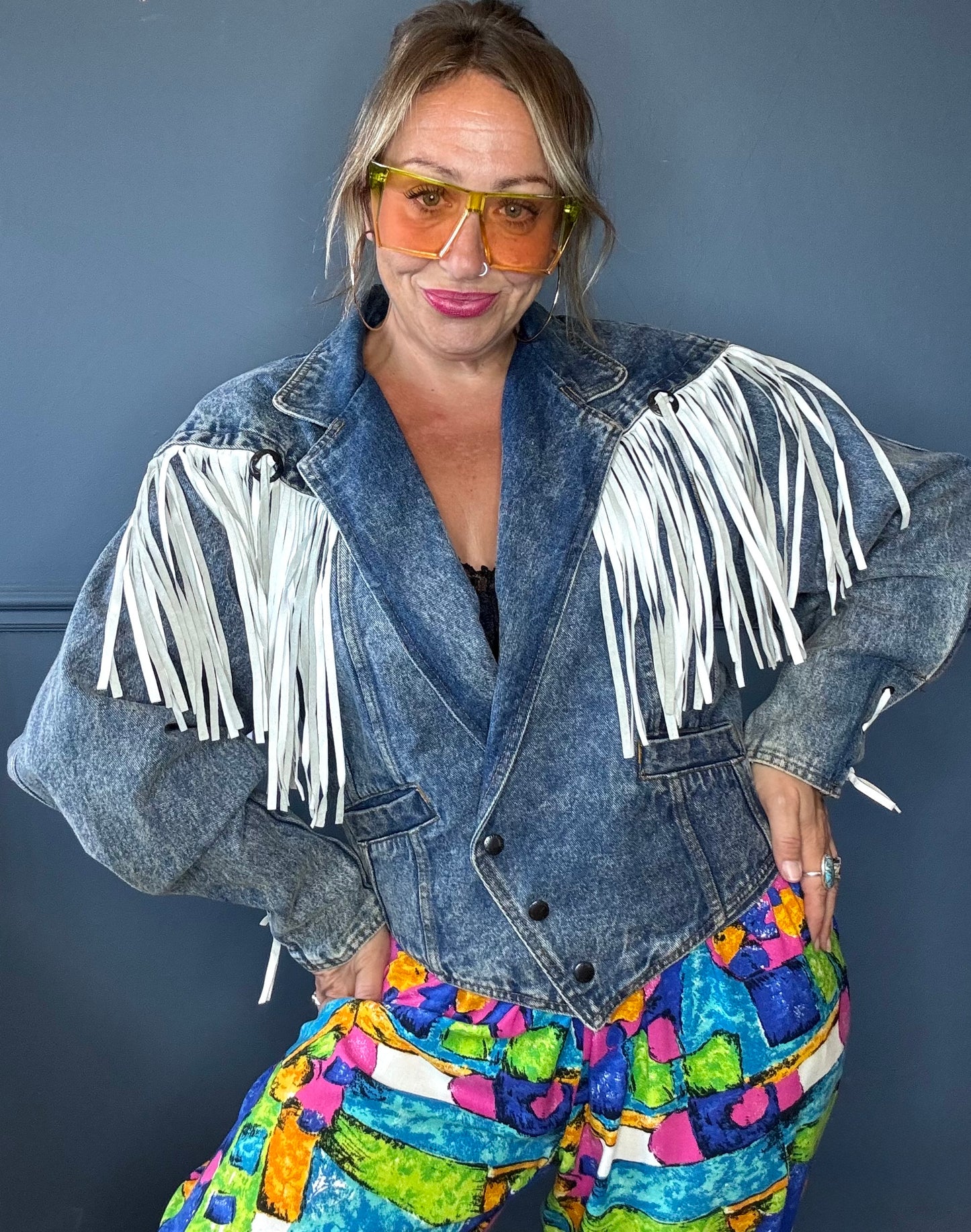 80s western fringed denim jacket