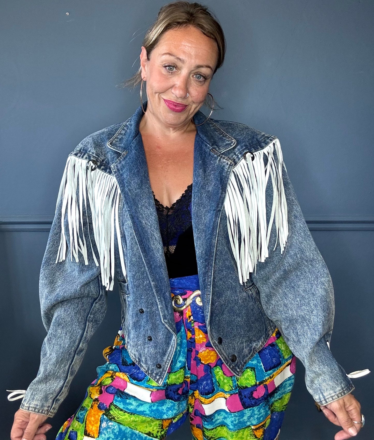 80s western fringed denim jacket