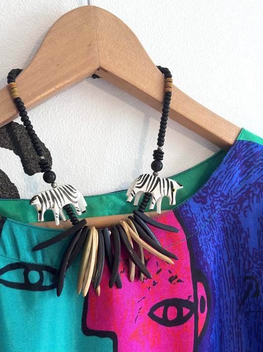80s wood zebra necklace