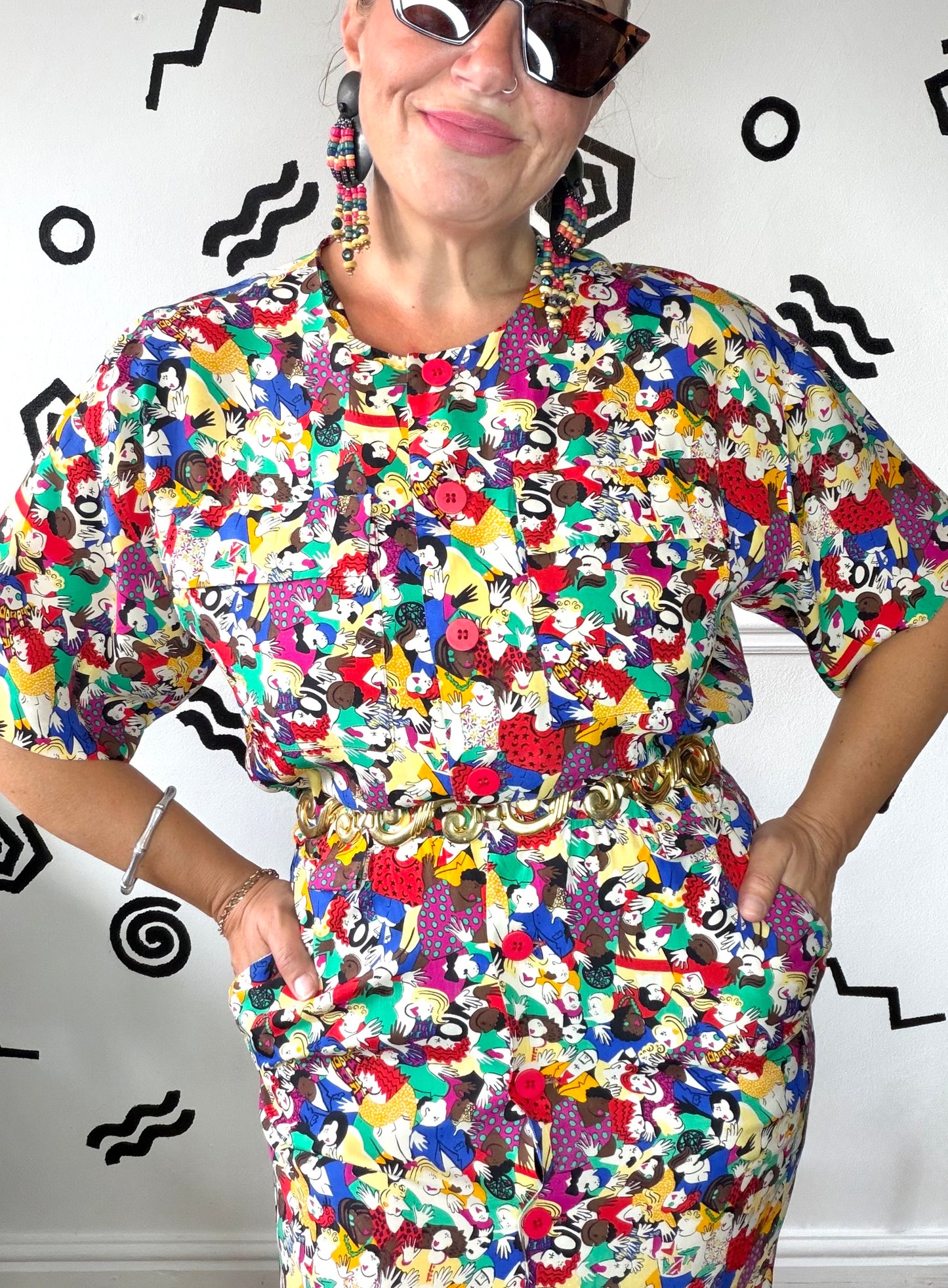 Novelty People Print Dress
