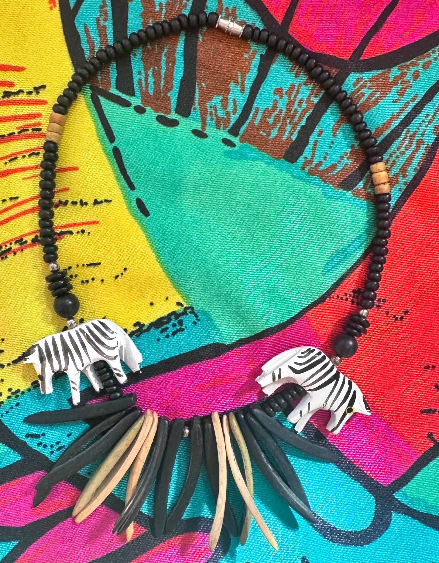 80s wood zebra necklace
