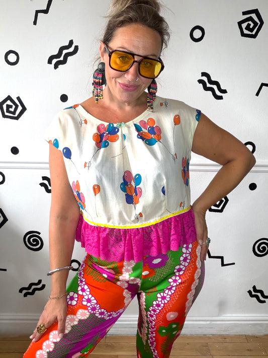 Upcycled Balloon Lace Top