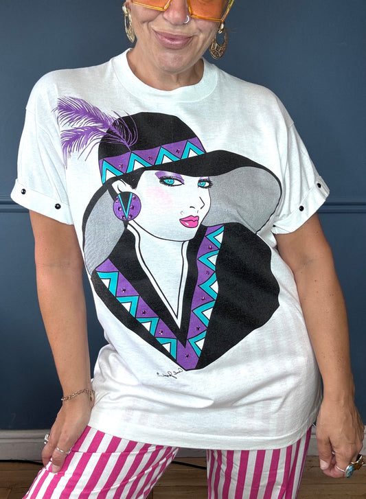 80s graphic ladies face tee