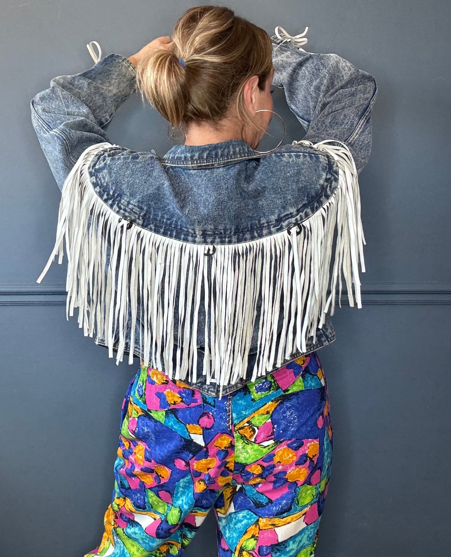 80s western fringed denim jacket