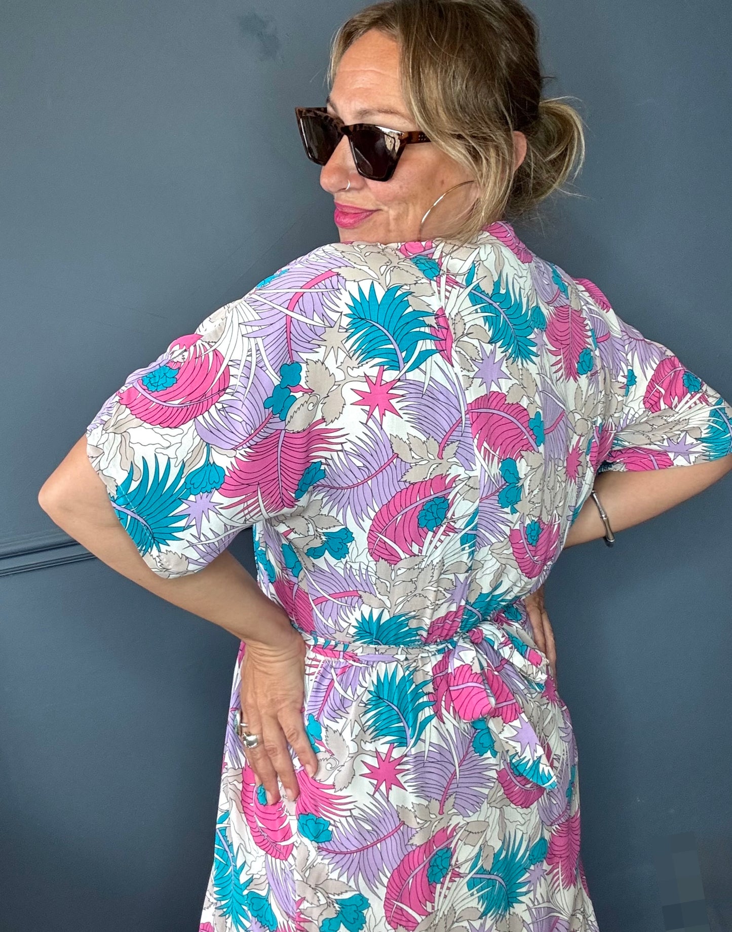 Tropical pastel print dress