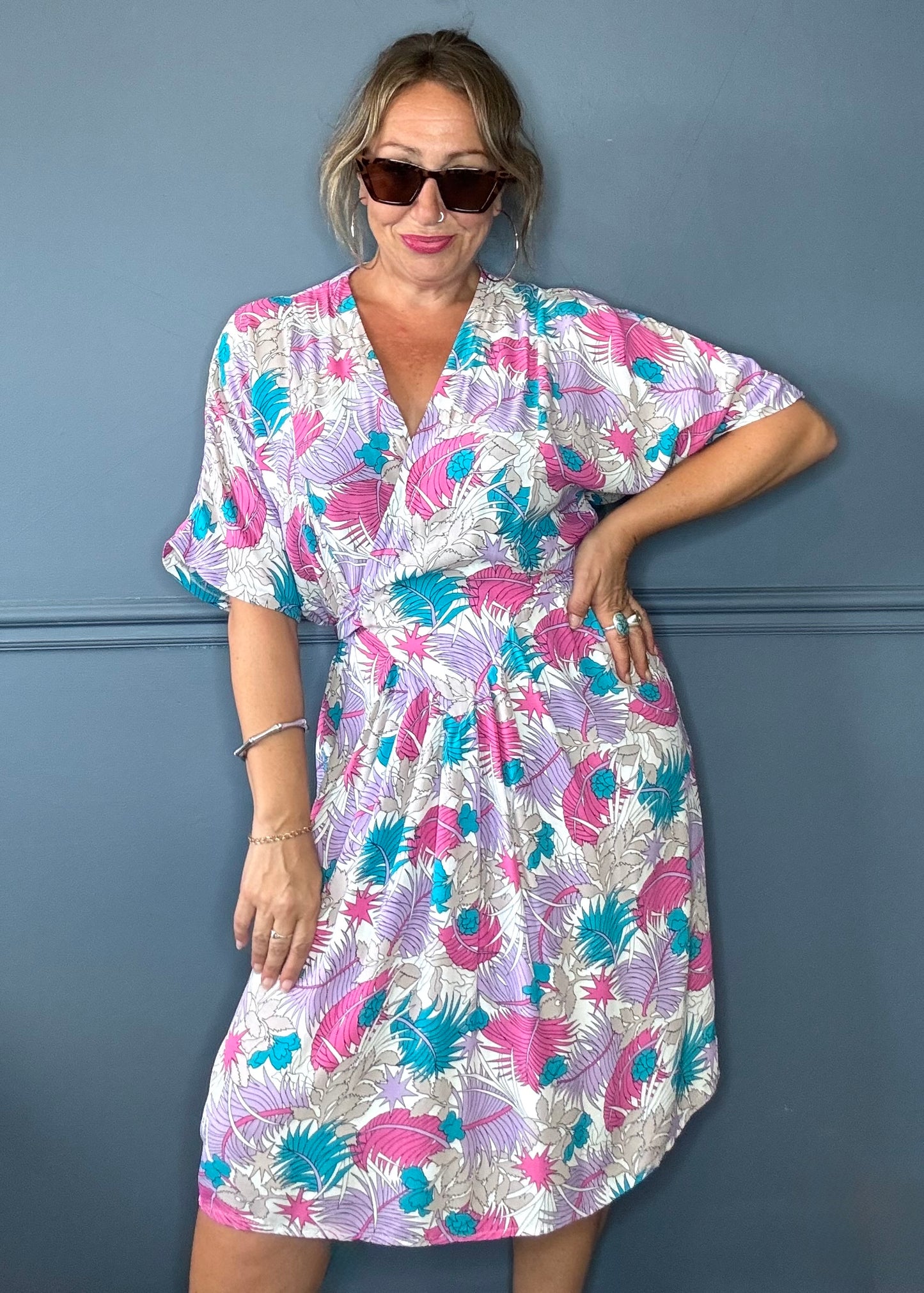 Tropical pastel print dress